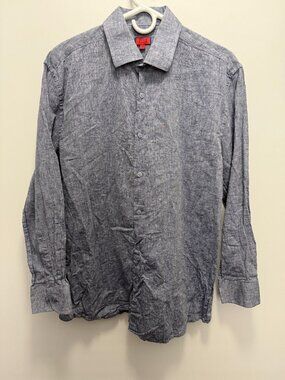 81TNZ Cotton Linen Button Down Shirt Blue Men's 16.5 32/33 Large